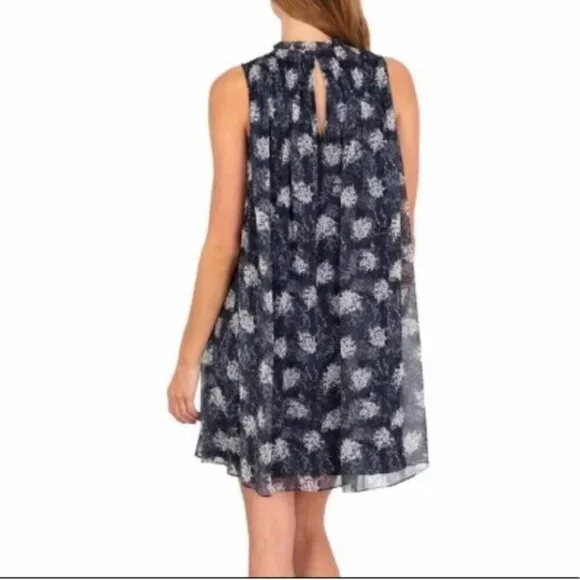 Joie SZL NWT Silky Navy Baltic Print smocked dress Dressy Office Boho Romantic - Picture 4 of 13